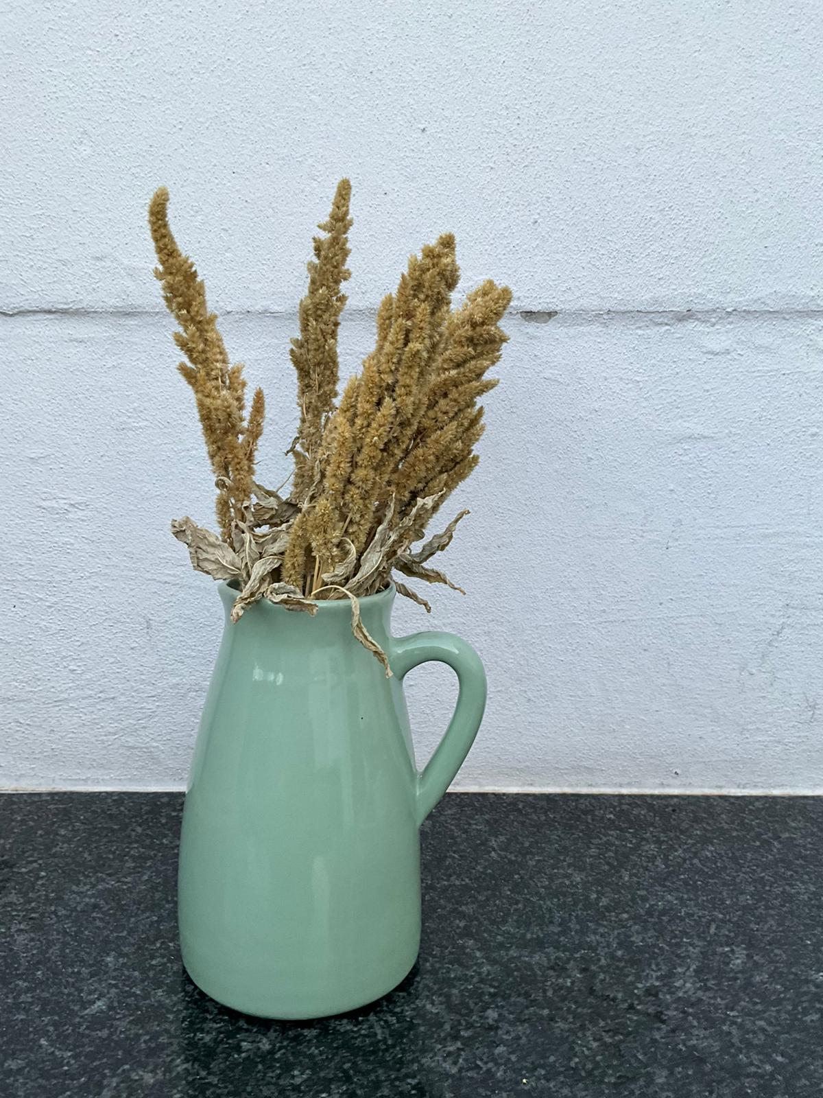 Pichet en céramique vert sauge & fleurs séchées naturelles